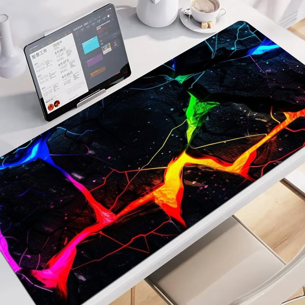 Office Tech Background - แผ่นรองเมาส์เกมมิ่งขนาดใหญ่ XXL แผ่นรองคีย์บอร์ด สีฟ้า นีออน ลายเส้นคอนทัวร์