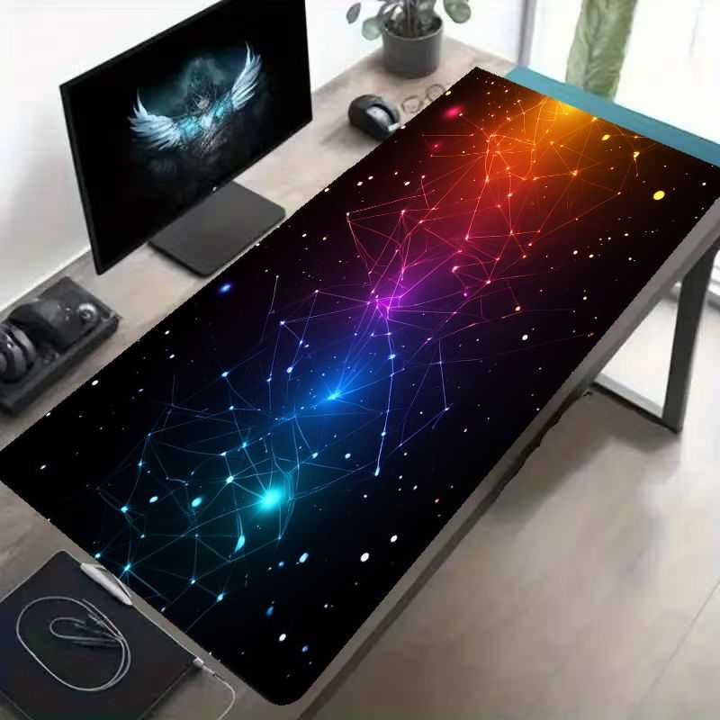 Office Tech Background - แผ่นรองเมาส์ XL ลายศิลปะเหล็ก คอสมิก สไตล์เทค สำหรับสำนักงานและเล่นเกม